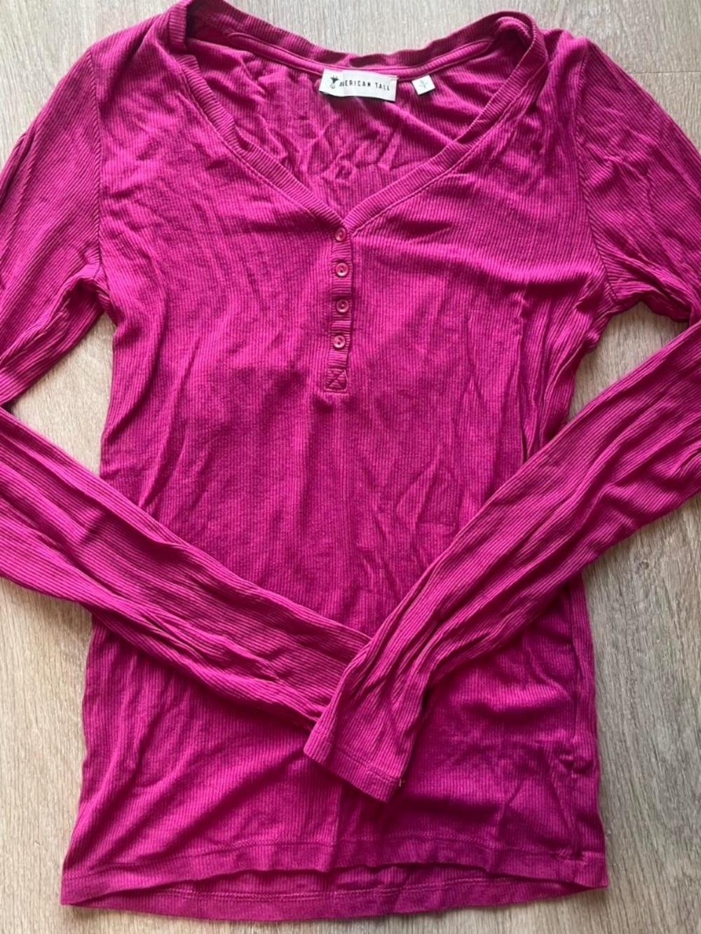 Vintage American Tall Pink Long-Sleeve Henley Top